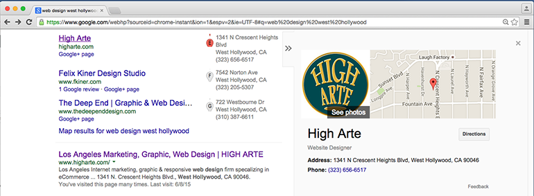 High Arte Google Local Lisiing